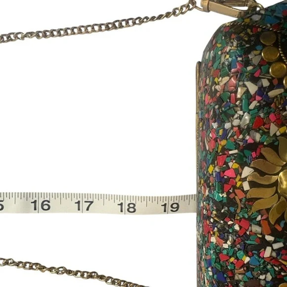 Ramla Clutch Bag Moroccan Mosaic Green Crossbody Unique Gold Blue Hamsa Hand - Picture 7 of 8